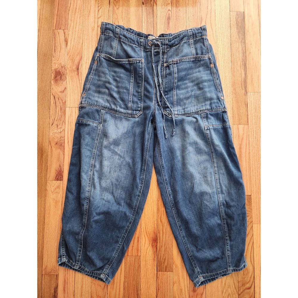 We The Free Free People Silverton Puddle Barrel Jeans Medium Wash Blue Baggy M - Picture 5 of 8